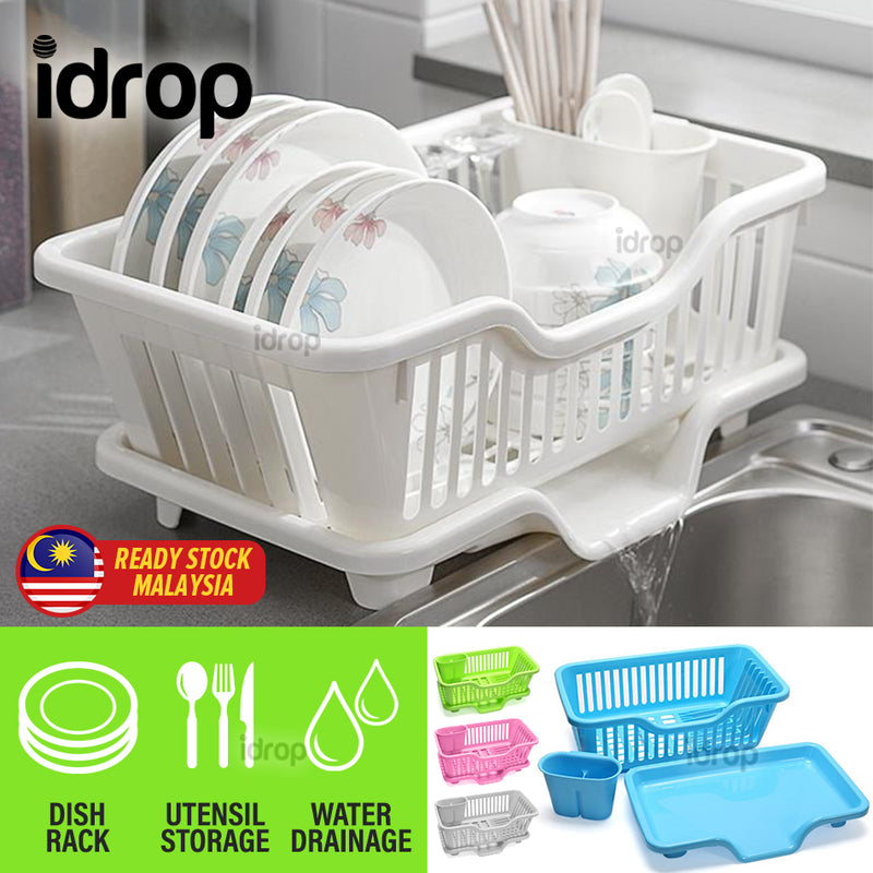 idrop Kitchen Plastic Draining Dish Rack / Rak Pinggan Dapur / 塑料洗碗架(侧面出水)