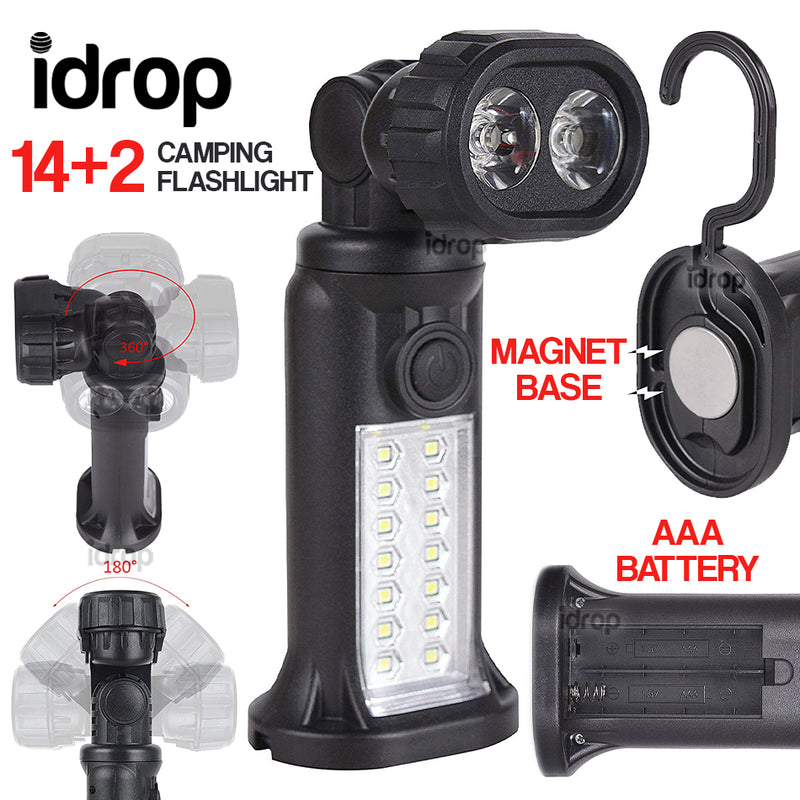 idrop 14+2 LED Flashlight - Camping Torch Light with Adjusting Head and Magnet Base
