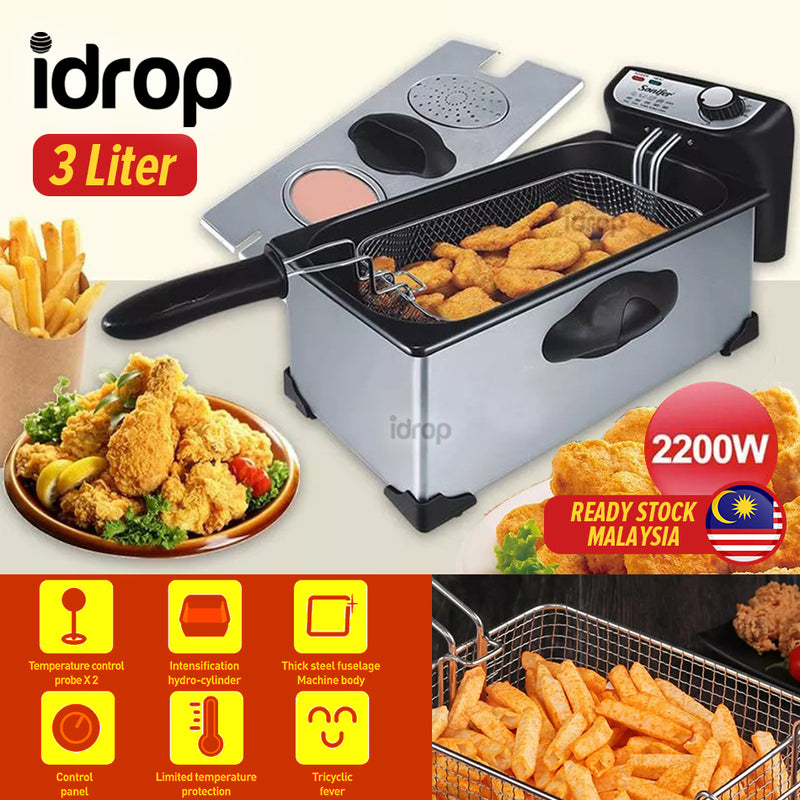 idrop [ 3 Liter ] 2200W Kitchen Electric Deep Fryer Cooker / Penggoreng Makanan / 2200W电油炸锅