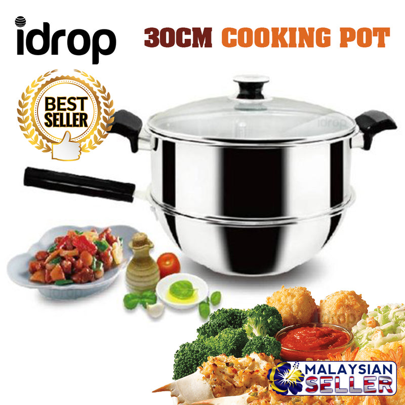 idrop 30CM Stainless Steel Kitchen Cooking Wok Pot