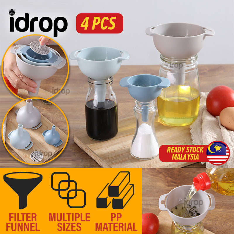 idrop [ 4PCS ] Kitchen Cone Shape Funnel & Filter / Corong Penapis Dapur / 锥形漏斗和过滤器