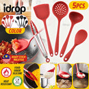 idrop [ 5PCS ] Kitchen Silicone Cooking Utensil Set / Set Dapur Alat Memasak / 硅胶厨具5件套(红黑混 )
