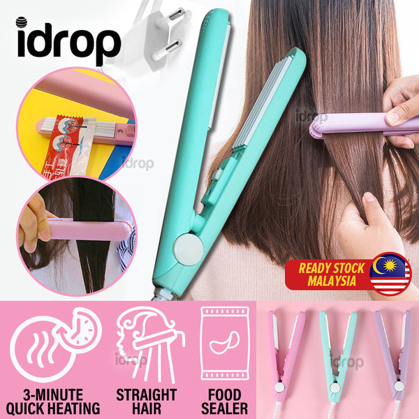 idrop 2 IN 1 Portable Mini Electric Compact Hair Straightener & Curler and Food Sealer / Pelurus Rambut & Pelekat Makanan / 直发器和食品封口机