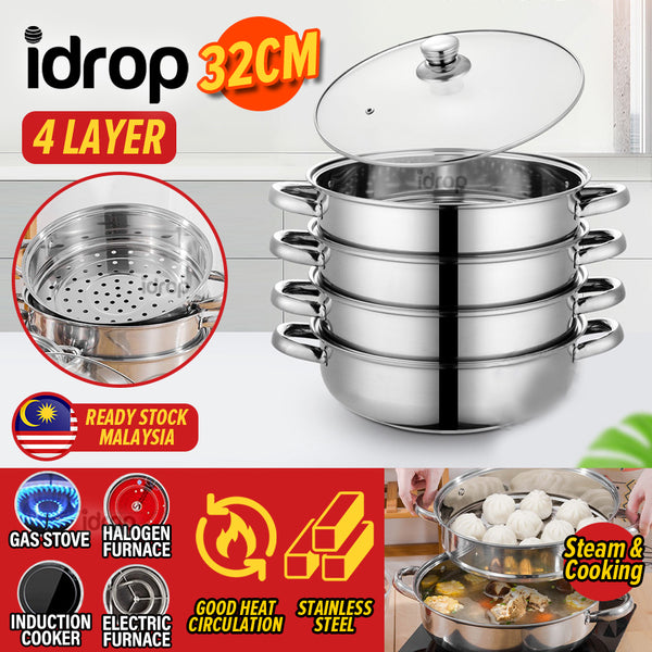 idrop [ 4 LAYER ] Stainless Steel Steamer Cooker Cookware / Periuk Masak Stim Keluli Tahan Karat / 32CM四层 蒸锅