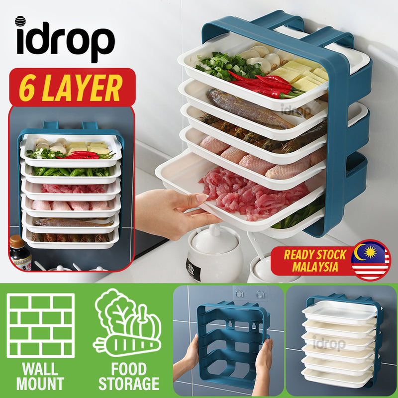 idrop [ 6 LAYER ] Wall Mounted Kitchen Food Cooking Preparation Tray Drawer