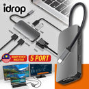 idrop 5 PORT - USB-C to HDTV Multifunction Adapter [ USB / VGA / HDTV ]
