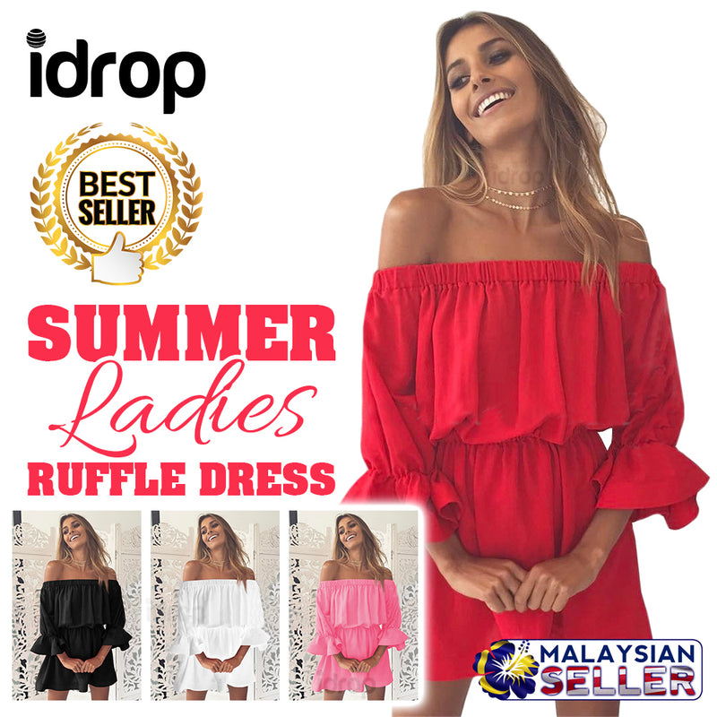 idrop SUMMER Ladies Ruffle Dress - Off Shoulder Dress