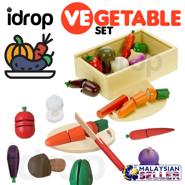idrop WOOD TOYS - VEGETABLE VEGGIES SET - Children Food Cutting Toy Box Set