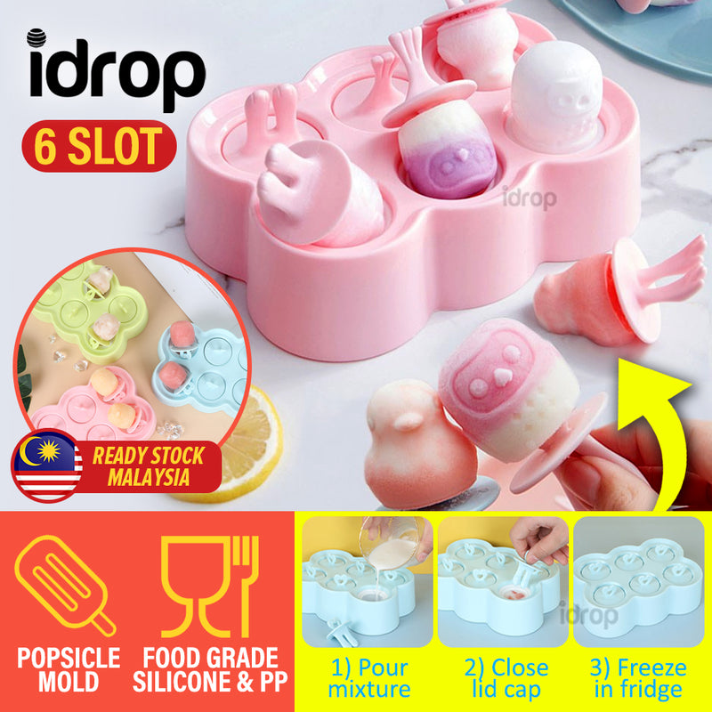idrop [ 6 SLOT ] Animal Mini Ice Cream Popsicle Mold / Acuan Aiskrim Bentuk Haiwan Mini / 动物迷你冰淇淋冰棒模具
