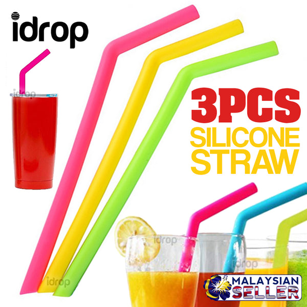 idrop 12MM Colorful Silicone Drinking Straw Set [ 3pcs ]