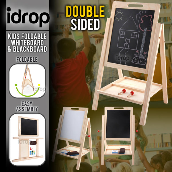 idrop Double Sided Wooden Magnetic Educational Black Board / White Board For Kids And Children