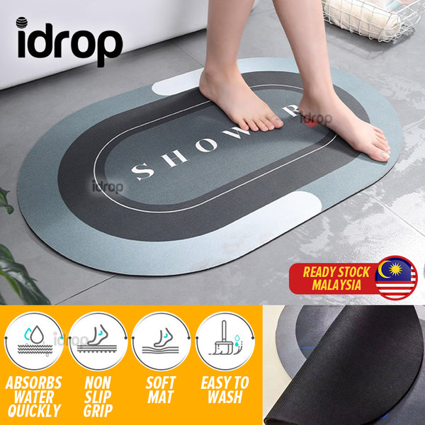 idrop Bathroom Soft Oval Diatom Floor Mat Water Absorbent Non Slip Mat / Alas Tikar Tandas Bilik Mandi Serap Air  / 椭圆软硅藻泥地垫(混色)胶底)