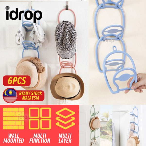 idrop Wall Mounted Multifunctional Stacking Hat & Clothing Hanger / Tempat Penyangkut Topi & Baju Dinding / 壁挂连环衣帽架 创意可挂式丝巾帽子收纳挂架 6只装