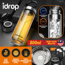 idrop [ 800ml ] Premium High Grade Glass Drinking Flask Bottle With SUS304 Stainless Filter / Botol Minuman Kaca Gred Tinggi Dengan Penapis Keluli Tahan Karat / 茶杯男款玻璃高档防摔双层防烫男士水杯新款分离式泡茶杯高端