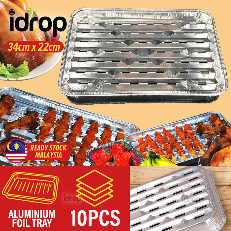 idrop 10PCS ALUMINIUM FOIL [ FLAT TRAY ] - Rectangle Cooking Baking Pan