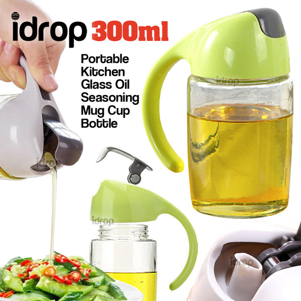 idrop 300ml Portable Kitchen Glass Oil Seasoning Mug Cup Bottle Container