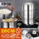 idrop 28CM 3 Layer Multilayer Stainless Steel Kitchen Steamer Cooker