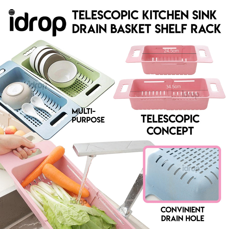 idrop Telescopic Kitchen Sink Drain Basket Shelf Rack