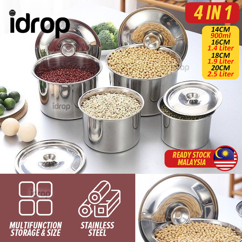 idrop [ 4 IN 1 ] Stainless Steel Taste Cup Kitchen Food & Seasoning Container with Lid Cover / Mangkuk Cawan Simpanan Makanan & Perencah / 14 16 18 20公分味盅(磁)青盒(TASTE CUP)
