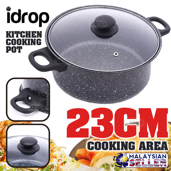 idrop Black Kitchen Cooking Pot with Lid Cover [ 23cm ]