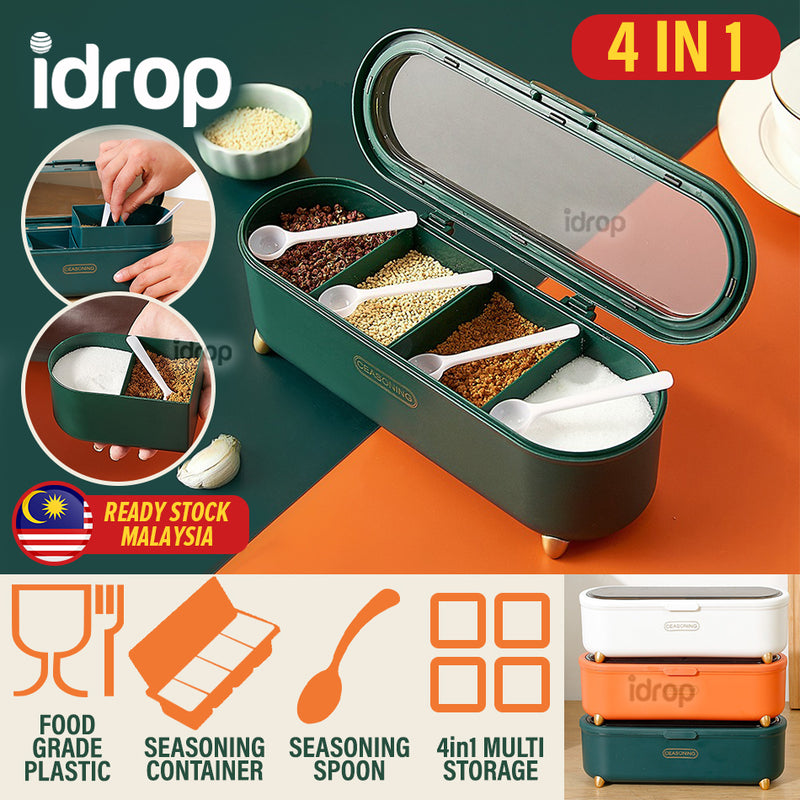 idrop [ 4 in 1 ] Spice & Seasoning Plastic Simple Nordic  Storage Container / Bekas Simpanan Rempah & Perasa / 塑料简约北欧风调味盒