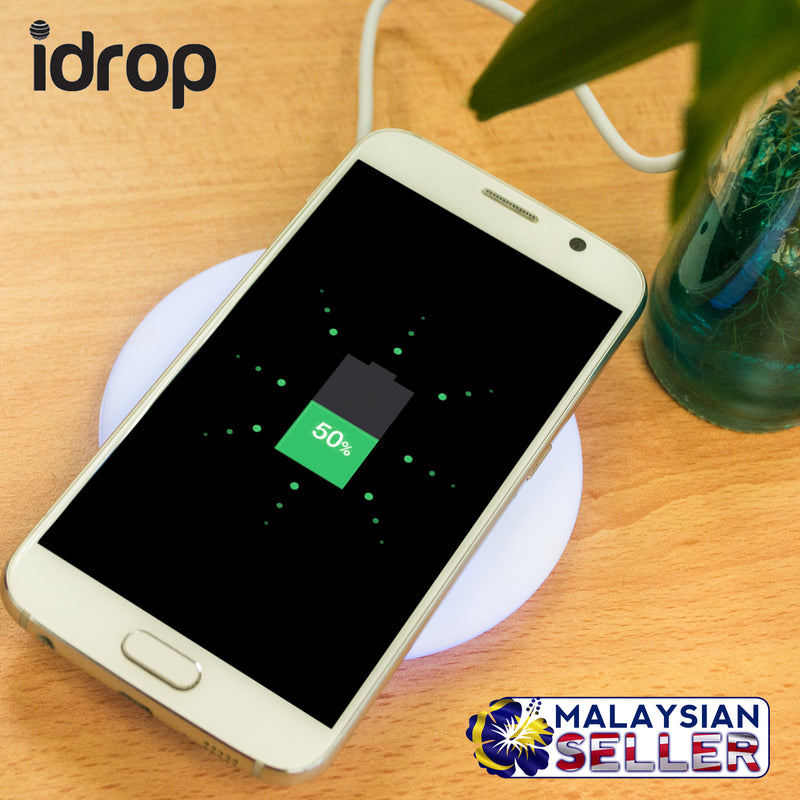 idrop Slim Round Wireless Charger With Light Indicator - Compact Light Portable Charging Device