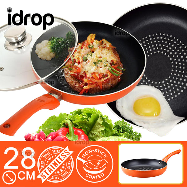 idrop Non-Stick Thick Stainless Steel Frying Cooking Wok Pan [28cm]