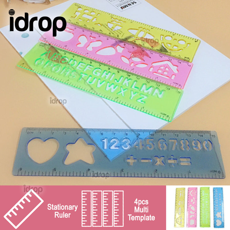 idrop 4pcs Drawing Ruler Stationary Set Template various design shape