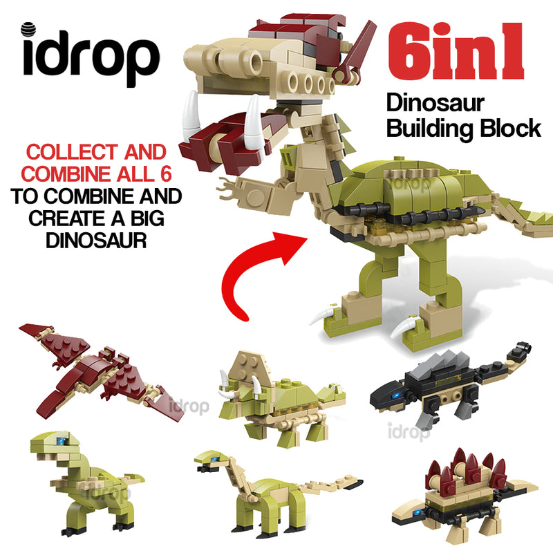 idrop 6in1 Kid's Dinosaur Building Blocks Toy [ 1pc Dinosaur Random ]