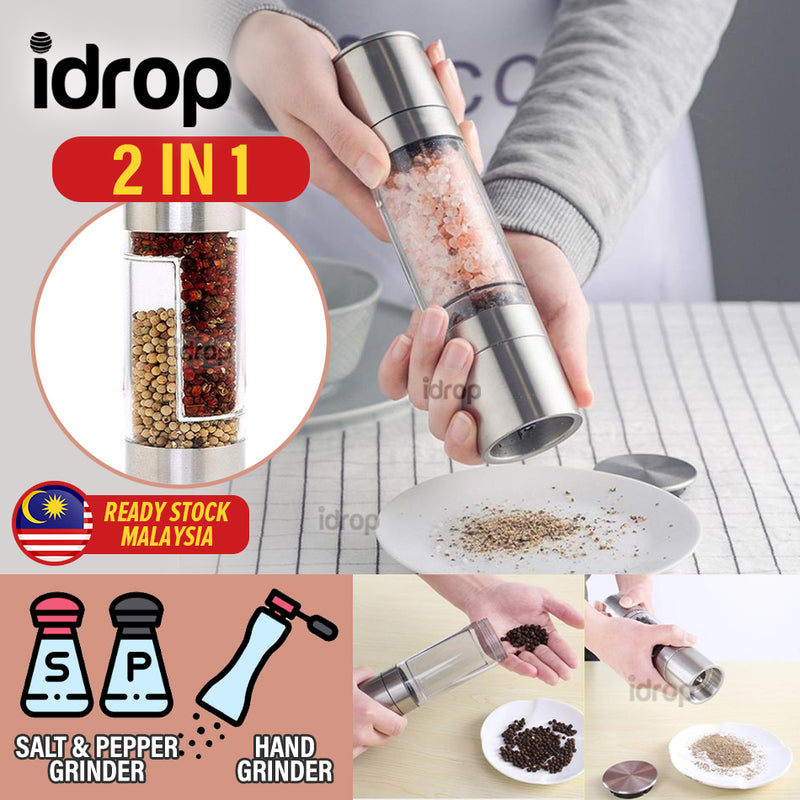 idrop [ 2 IN 1 ] Salt & Pepper Shaker Mill Grinder / Alat Kisar Garam & Lada / 双头胡椒研磨器2 IN 1
