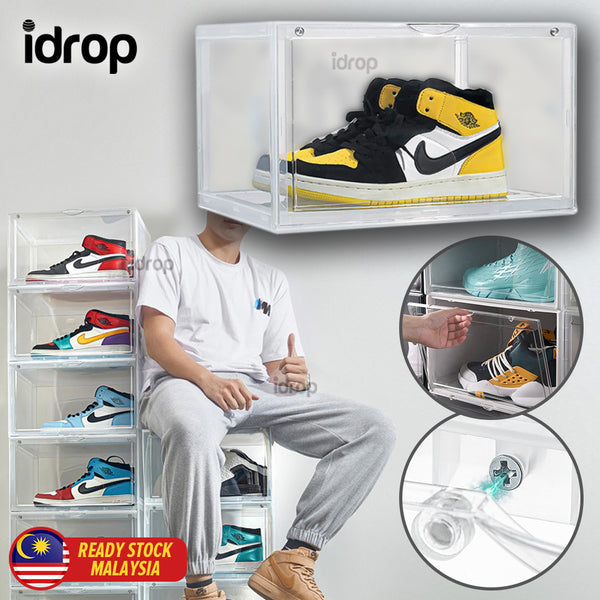 idrop Transparent Acrylic Shoe Box Magnetic Suction Storage Container / Kotak Penyimpanan Kasut / 透明亚力克鞋盒