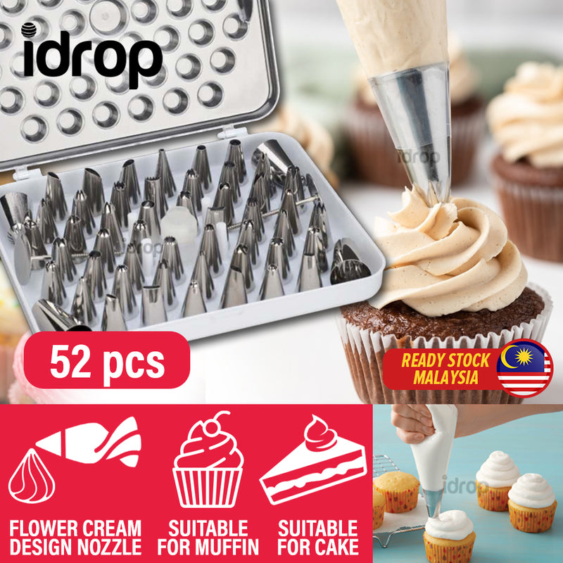 idrop 52PCS Kitchen Bakery Cake Muffin Whip Cream Flower Decorating Mouth Nozzle Tip Set