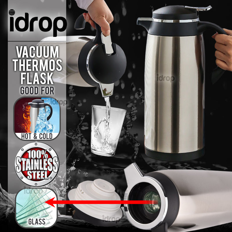 idrop Stainless Steel Heat Preservation Glass Liner Vacuum Thermos Flask (1L, 1.3L, 1.9L)