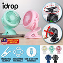 idrop Mini Portable Rechargeable Battery & USB Powered Clip Fan