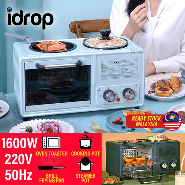 idrop [ ALL IN 1 ] 3 IN 1 Multifunctional Electric Toaster Maker Oven with Cooking Frying Pan and Cooker Pot