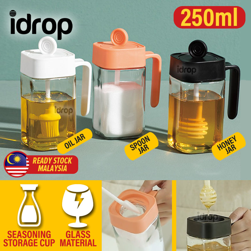 idrop [ 250ml ] Multifunctional Kitchen Glass Season Jar Container for oil, salt sugar honey