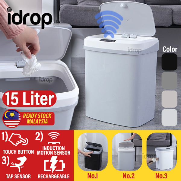 idrop 15L Rechargeable Smart 3D Trash Rubbish Bin with Induction Motion Tap and Touch Sensor