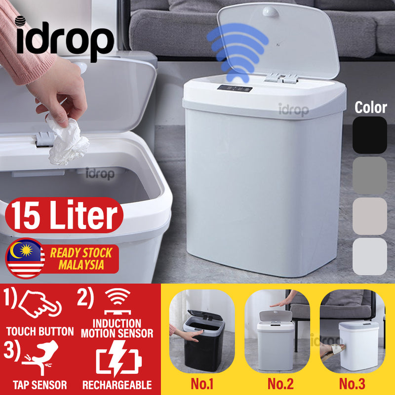 idrop 15L Rechargeable Smart 3D Trash Rubbish Bin with Induction Motion Tap and Touch Sensor