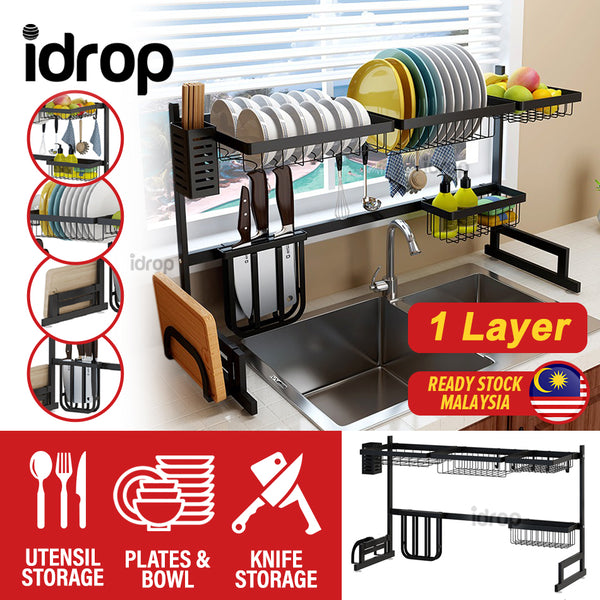 idrop 1 LAYER Multifunctional Kitchen Bowl Dish Utensil Knives Drainage Shelf Rack