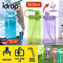idrop [ 1000ml ] Sports Drinking Water Bottle with Drink Straw / Botol Air Minuman / 塑料水壶