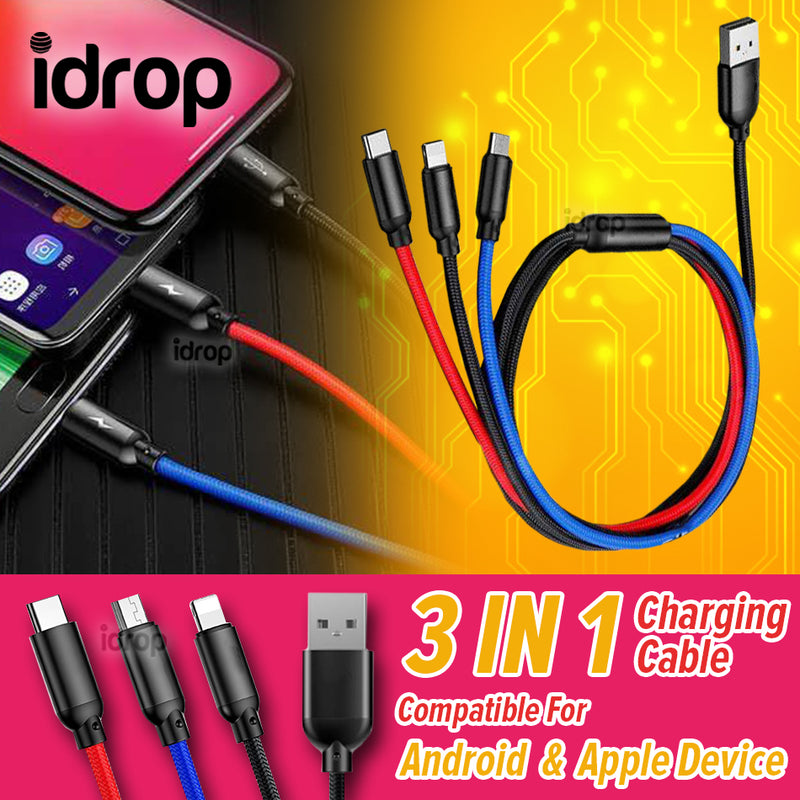 idrop 3 IN 1 Three Color USB Recharging Cable for Micro USB / Type-C / Apple Device