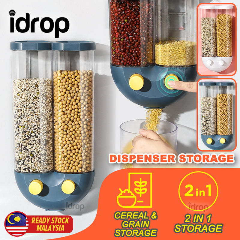 idrop 2 IN 1 Wall Mount Cereal Grain & Bean Storage Dispenser