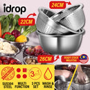 idrop [ 22 / 24 / 26CM ] 3PCS Multifunctional Stainless Steel SUS304 Stackable Washing Basin Bowl Set