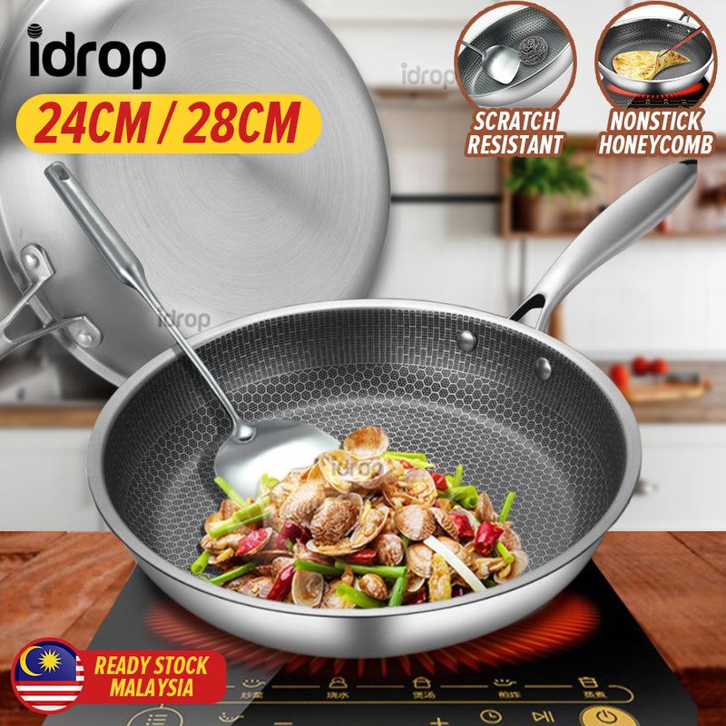 idrop [ 24CM / 28CM ] Inner Honeycomb Nonstick Single Handle Frying Pan / Periuk Masak Tidak Lekat / 24CM 28CM 内蜂窝不粘单柄煎锅