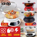 idrop [ 2.4L ] 1200W Multifunction Glass Hot Pot Electric Cooker Cooking Pot