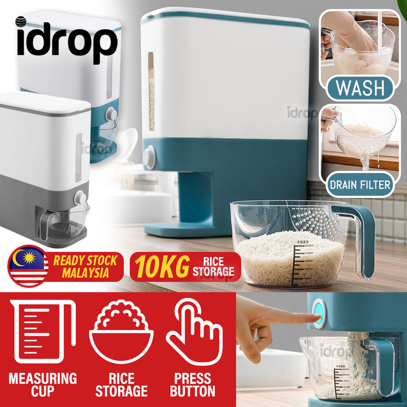 idrop [ 10KG Storage ] Kitchen Household Rice Cereal Storage Sealed Container Dispenser