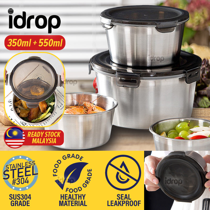 idrop [ 350ml / 550ml ] Food Container Lunch Box Stainless Steel SUS304 / Kotak Simpanan Makanan / 食品容器饭盒不锈钢SUS304