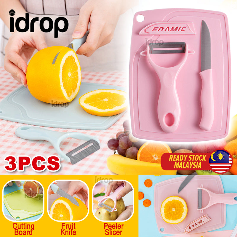 idrop 3PCS Fruit Knife Cutting Board & Slicer Peeler Kitchen Set