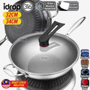 idrop [ 32CM / 34CM ] Stainless Steel SUS316 Frying Cooking Cook Wok with Glass Lid Cover / Kuali Masak Keluli Tahan Karat Bersama Penutup Kaca / 32CM 34CM不锈钢SUS316煎炒炒锅带玻璃盖