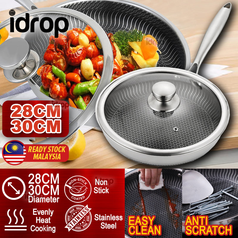 idrop 28/30CM Nonstick Stainless Steel Cooking Wok Frying Pan